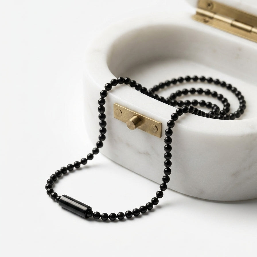 Black Beaded Pendant Necklace